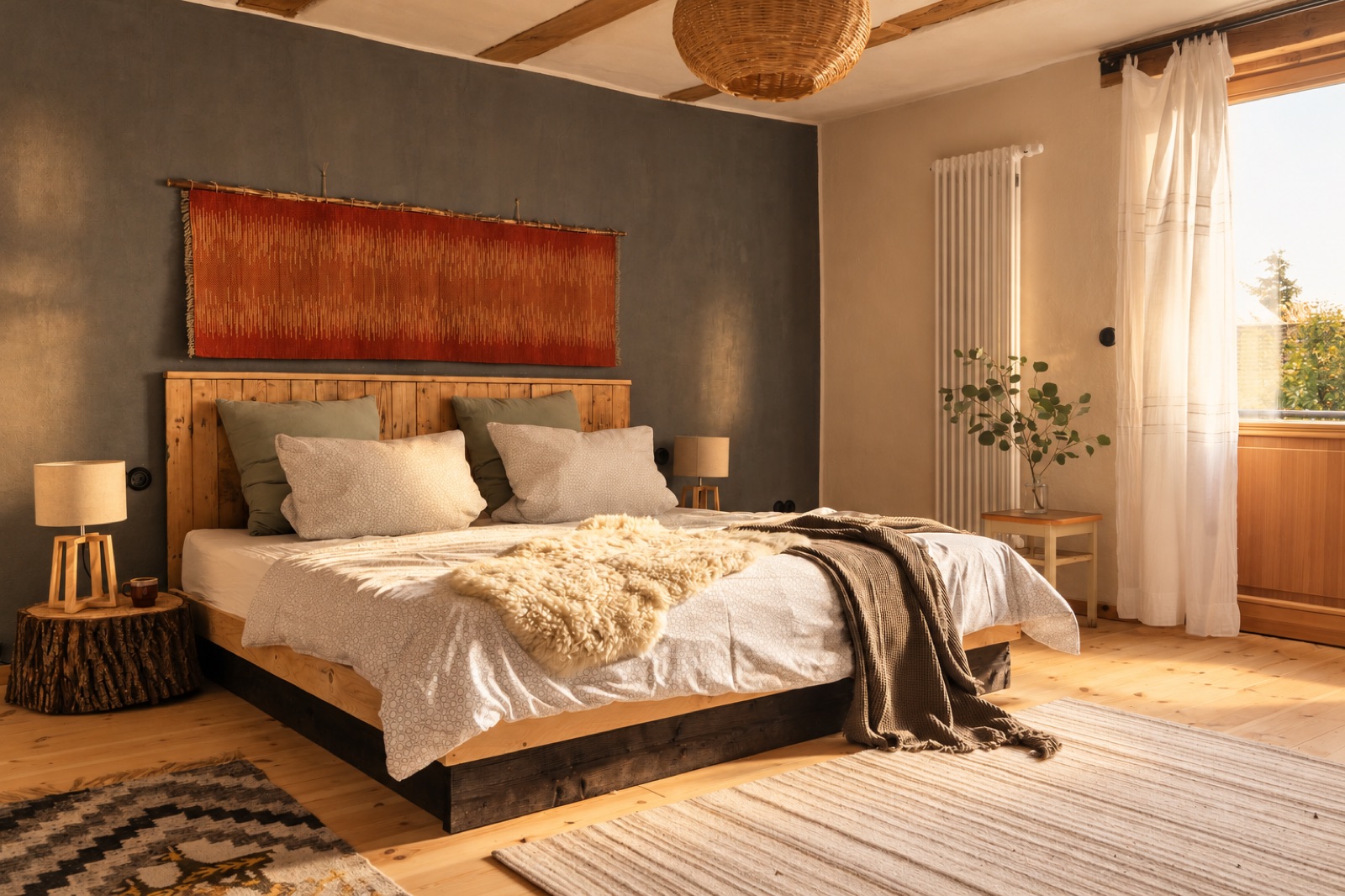 Schlafzimmer mit dunkler Akzentwand